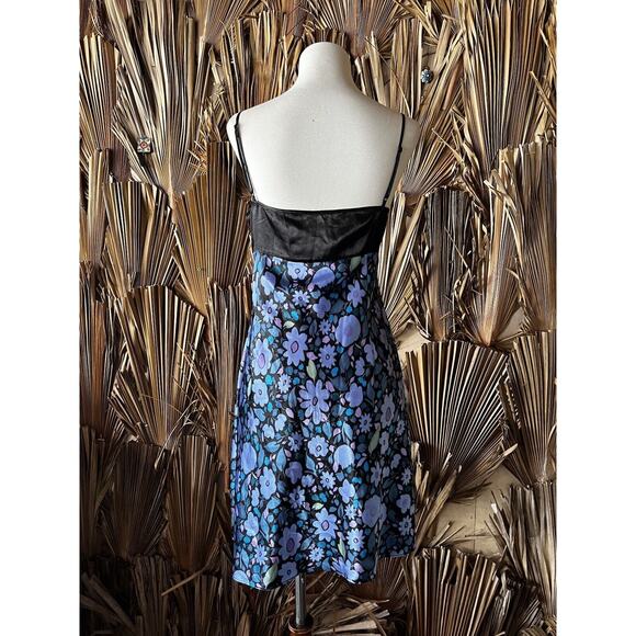Vintage Slip Dress Medium Y2K Satin Mini Dress Black Floral - Picture 3 of 6